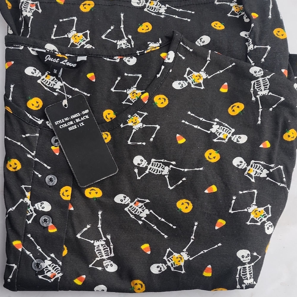 Just Love Halloween Skeleton Pajama Dress - Black